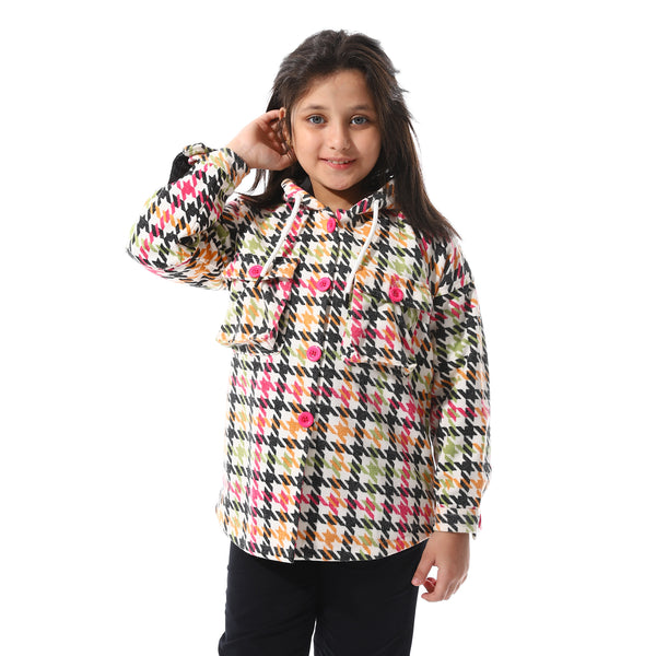 Houndstooth_Pattern_Hooded_Girls_Jacket_-_White,_Fuchsia_&_Black