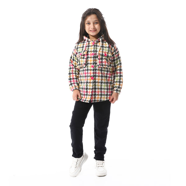 Houndstooth_Pattern_Hooded_Girls_Jacket_-_White,_Fuchsia_&_Black