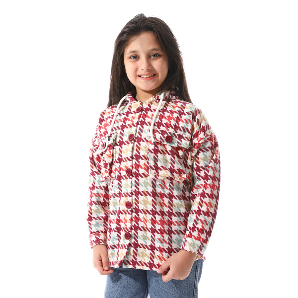 Houndstooth_Pattern_Hooded_Girls_Jacket_-_White,_Burgundy_&_Green