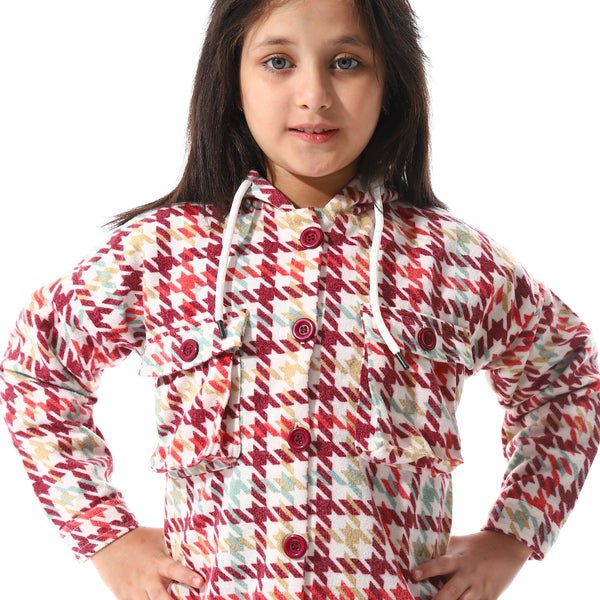 Houndstooth_Pattern_Hooded_Girls_Jacket_-_White,_Burgundy_&_Green