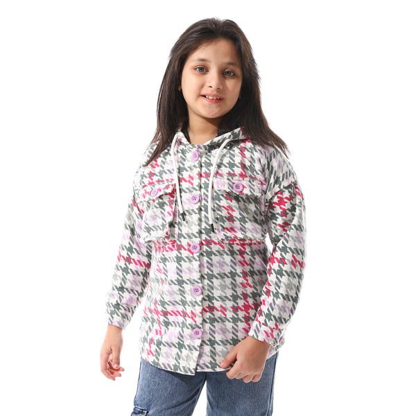 Houndstooth_Pattern_Hooded_Girls_Jacket_-_White,_Purple_&_Green