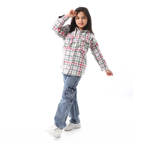 Houndstooth_Pattern_Hooded_Girls_Jacket_-_White,_Purple_&_Green