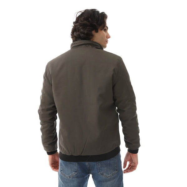 Padded Gabardine Zipper Jacket - Olive