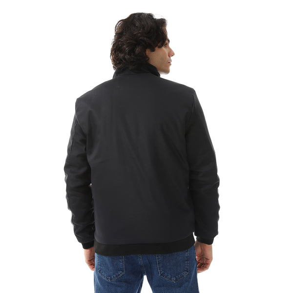 Padded Gabardine Zipper Jacket - Black