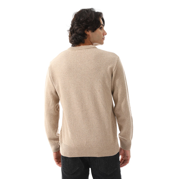 V-Neck Long Sleeves Regular Pullover - Beige