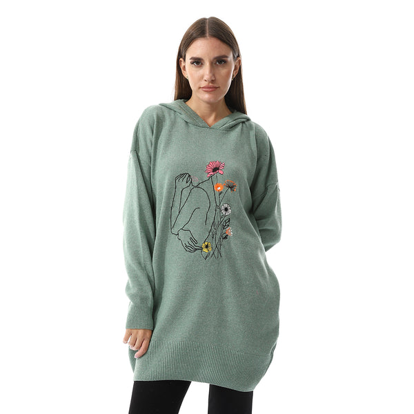 Mint Green Long Sleeves Loose Fit Hooded Sweater
