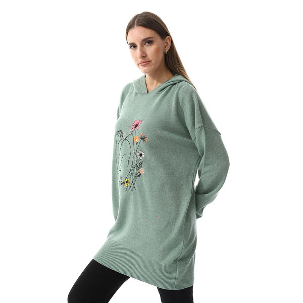 Mint Green Long Sleeves Loose Fit Hooded Sweater