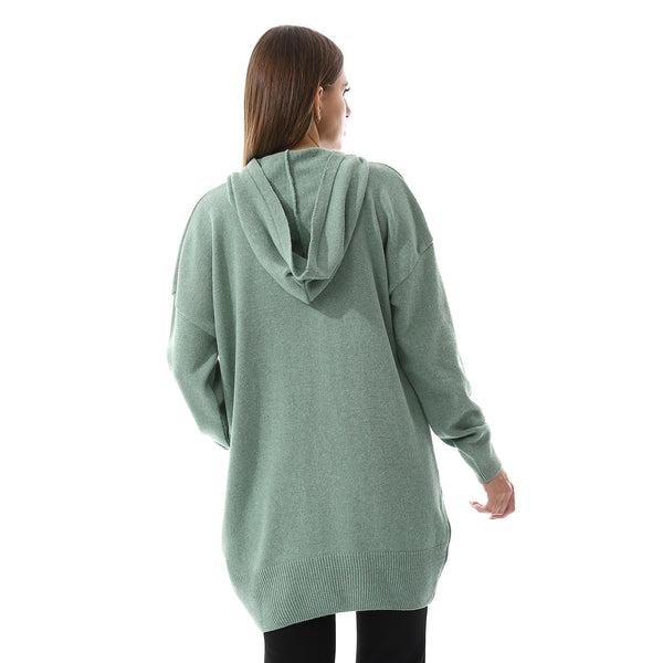 Mint Green Long Sleeves Loose Fit Hooded Sweater