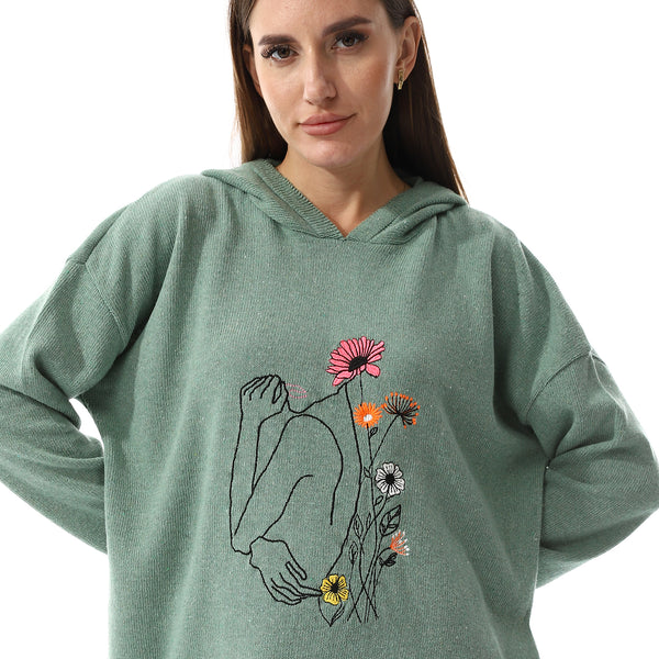 Mint Green Long Sleeves Loose Fit Hooded Sweater