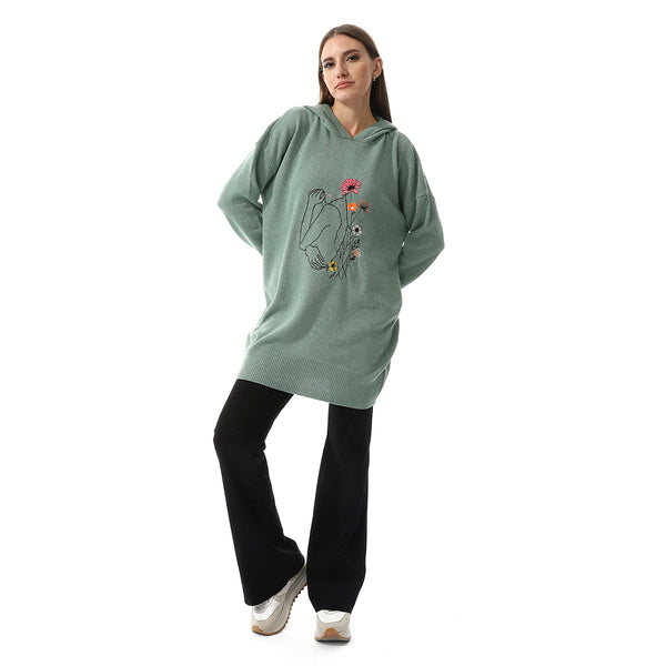Mint Green Long Sleeves Loose Fit Hooded Sweater