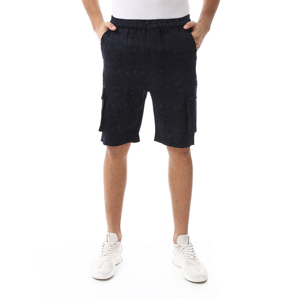 Heather_Navy_Blue_Elastic_Waist_Cargo_Shorts