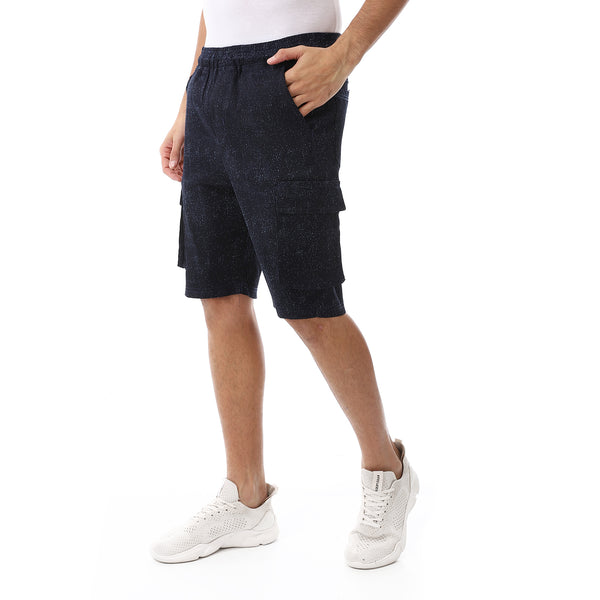Heather_Navy_Blue_Elastic_Waist_Cargo_Shorts