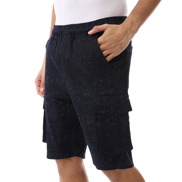 Heather_Navy_Blue_Elastic_Waist_Cargo_Shorts