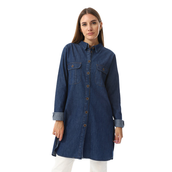 Navy Blue Long Sleeves Denim Shirt