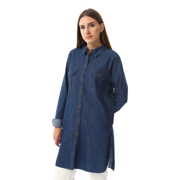 Navy Blue Long Sleeves Denim Shirt