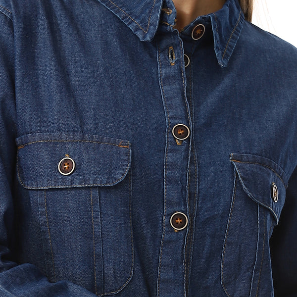Navy Blue Long Sleeves Denim Shirt