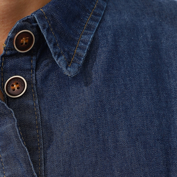 Navy Blue Long Sleeves Denim Shirt