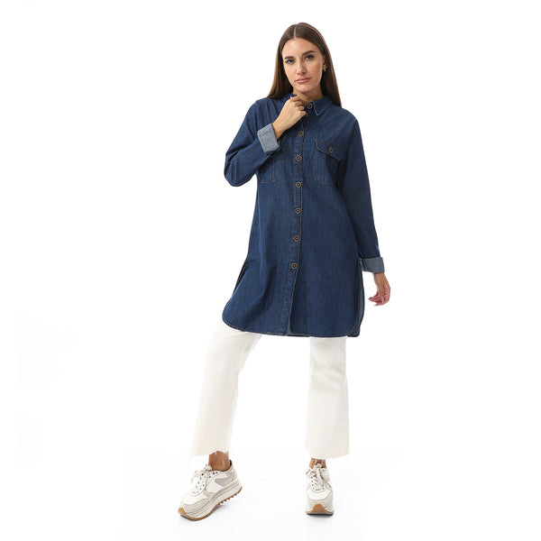 Navy Blue Long Sleeves Denim Shirt