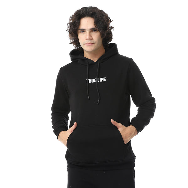 Black Kangaroo Pockets Slip On Fleeced Hoodie