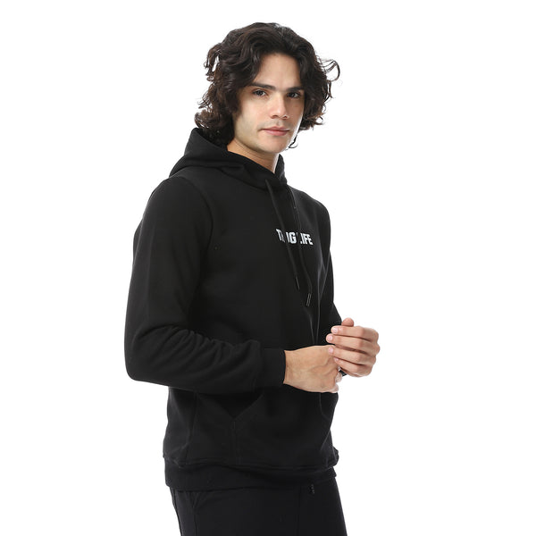 Black Kangaroo Pockets Slip On Fleeced Hoodie