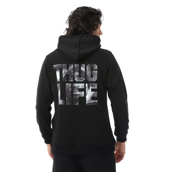 Black Kangaroo Pockets Slip On Fleeced Hoodie