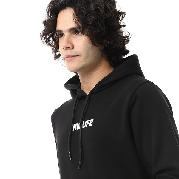 Black Kangaroo Pockets Slip On Fleeced Hoodie