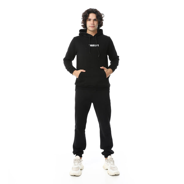 Black Kangaroo Pockets Slip On Fleeced Hoodie