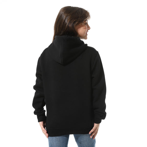 Black Printed Fleeced Girls Hoodie