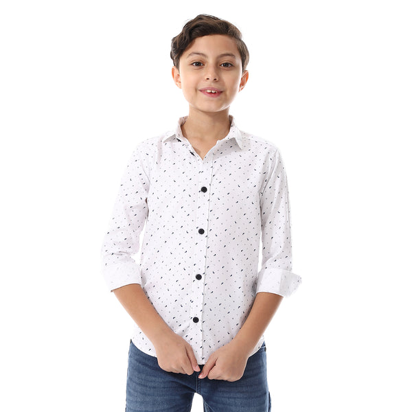 White_And_Navy_Blue_Long_Sleeves"whale"_Boys_Shirt