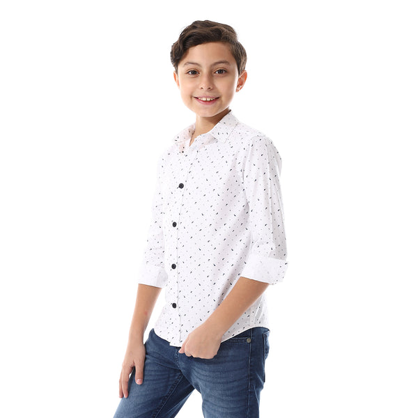 White_And_Navy_Blue_Long_Sleeves"whale"_Boys_Shirt