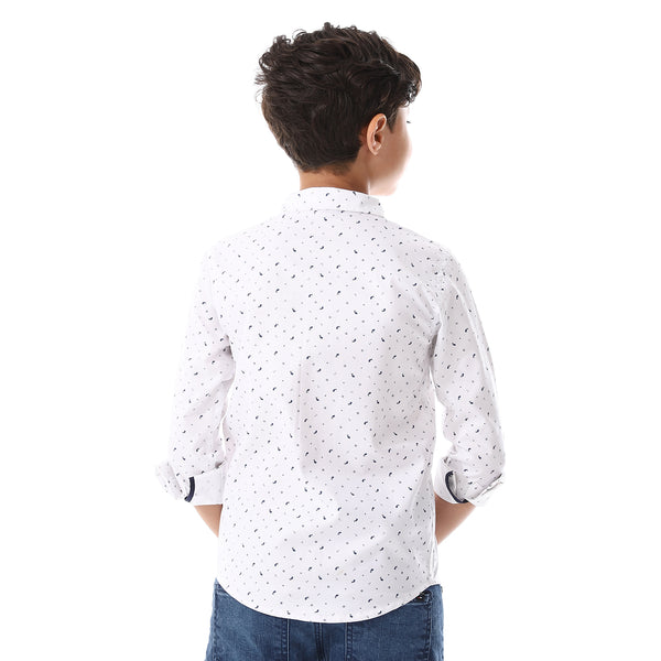 White_And_Navy_Blue_Long_Sleeves"whale"_Boys_Shirt