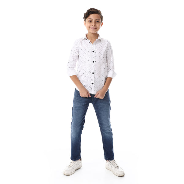 White_And_Navy_Blue_Long_Sleeves"whale"_Boys_Shirt