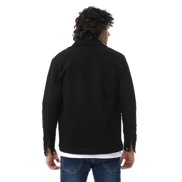 Black Turn Down Collar Padded Gabardine Jacket