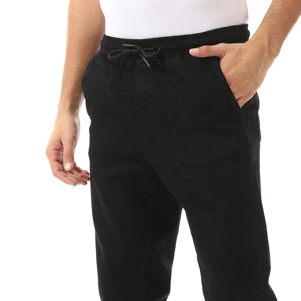 Stitched Elastic Waist Casual Pants - Black