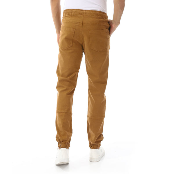 Stitched Elastic Waist Casual Pants - Camel