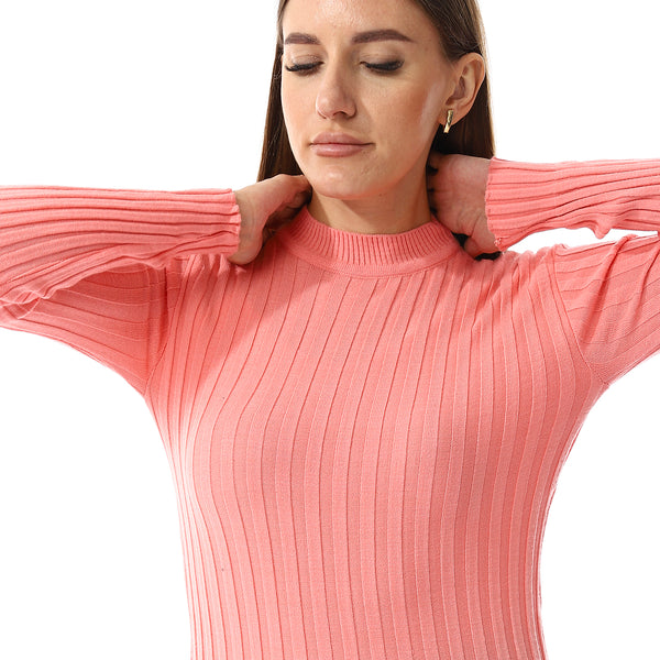 Mock Neck Slip On Ribbed Top - Rose