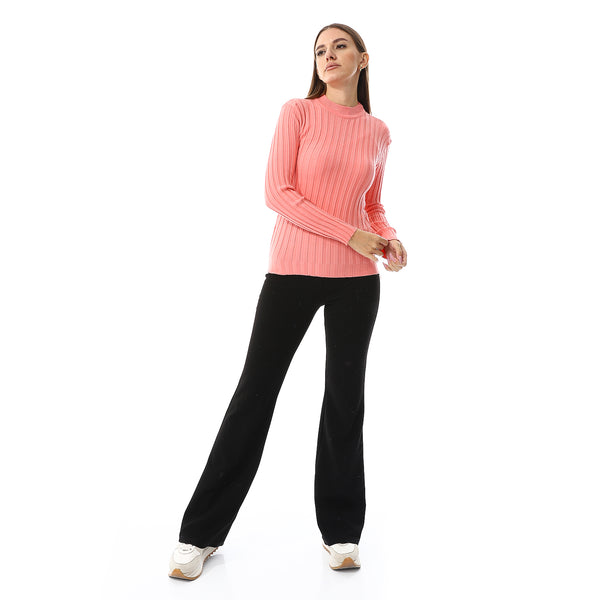 Mock Neck Slip On Ribbed Top - Rose