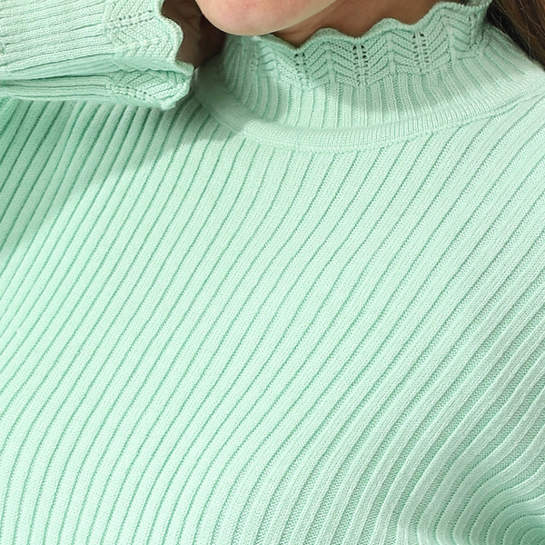 Ruffle Edges Plain Pattern Pullover - Light Green