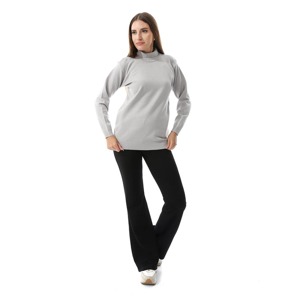 Long Sleeves Slip On Pullover - Light Grey
