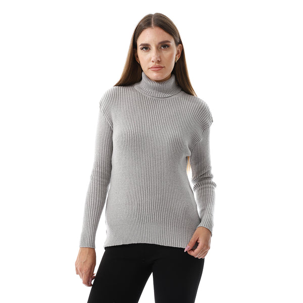 Grey Long Sleeves Slip On Ribbed Top