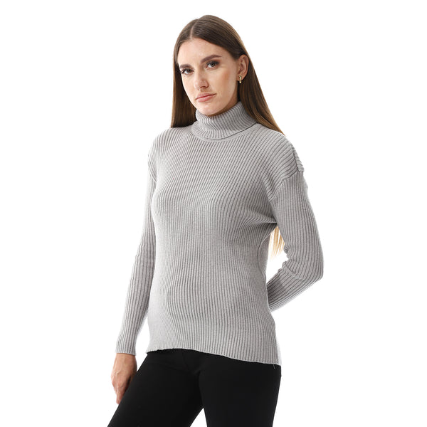 Grey Long Sleeves Slip On Ribbed Top