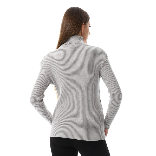 Grey Long Sleeves Slip On Ribbed Top