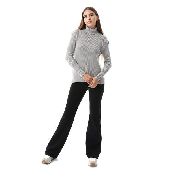 Grey Long Sleeves Slip On Ribbed Top