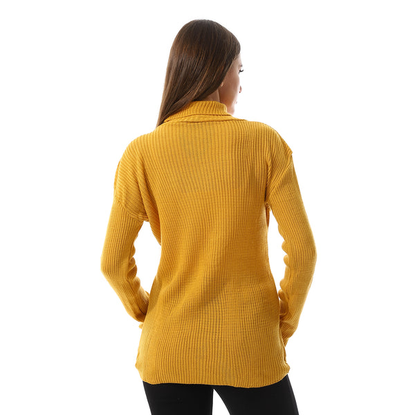 Turtle Neck Slip On Ribbed Top - Mustard