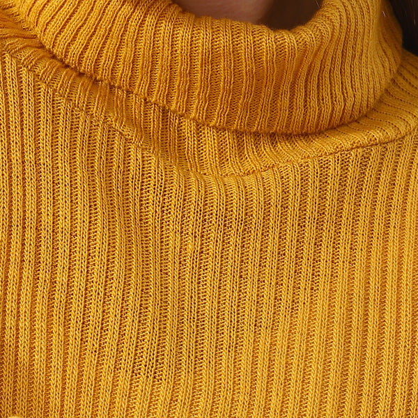 Turtle Neck Slip On Ribbed Top - Mustard