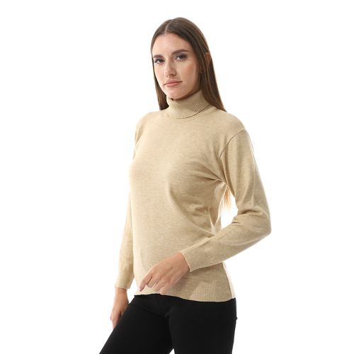 Turtle Neck Regular Fit Plain Top - Tan Beige