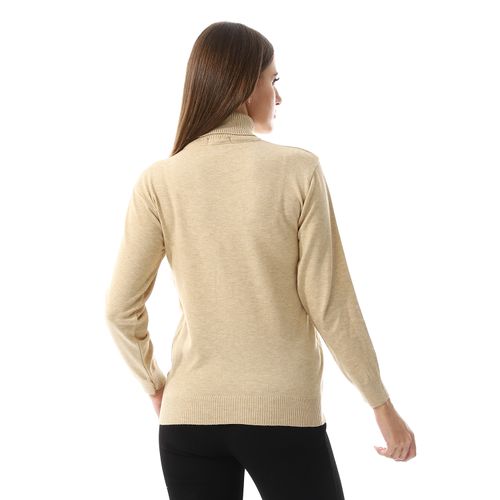 Turtle Neck Regular Fit Plain Top - Tan Beige
