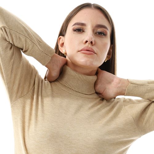 Turtle Neck Regular Fit Plain Top - Tan Beige