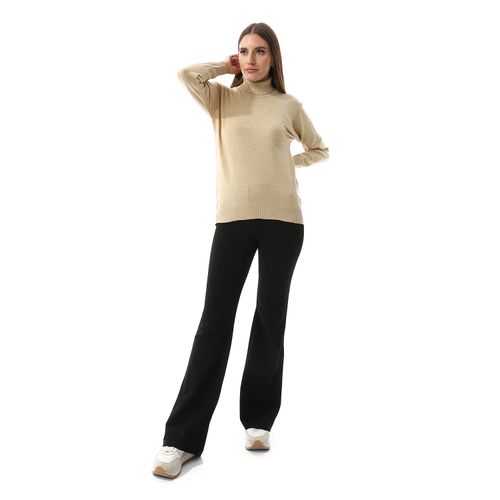 Turtle Neck Regular Fit Plain Top - Tan Beige
