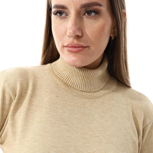 Turtle Neck Regular Fit Plain Top - Tan Beige